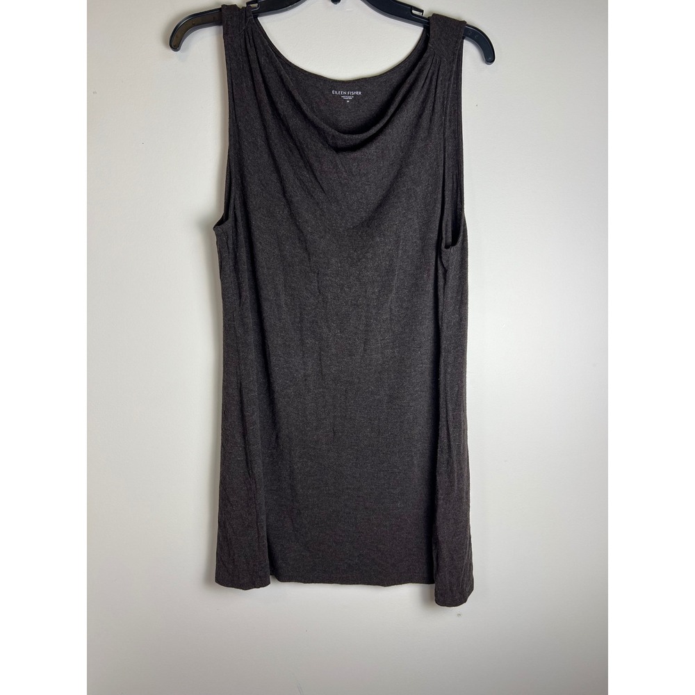Eileen Fisher Sleeveless Drape Neck Top Charcoal Heathered Top Size M